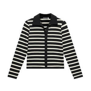 Mint Velvet Black Cotton Striped Polo Top